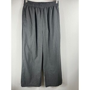 Bronze Snake Women Pants Gray S Pinstripe Wide Leg Elastic Waist Career Casual